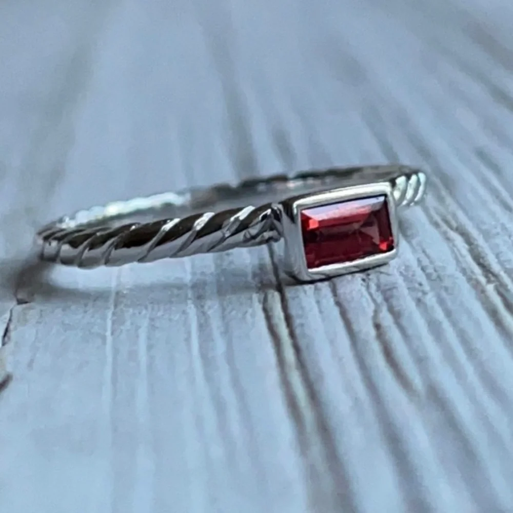 Garnet & Sterling Silver Rectangle Bezel Set 925 Ring Size 8 NEW!
